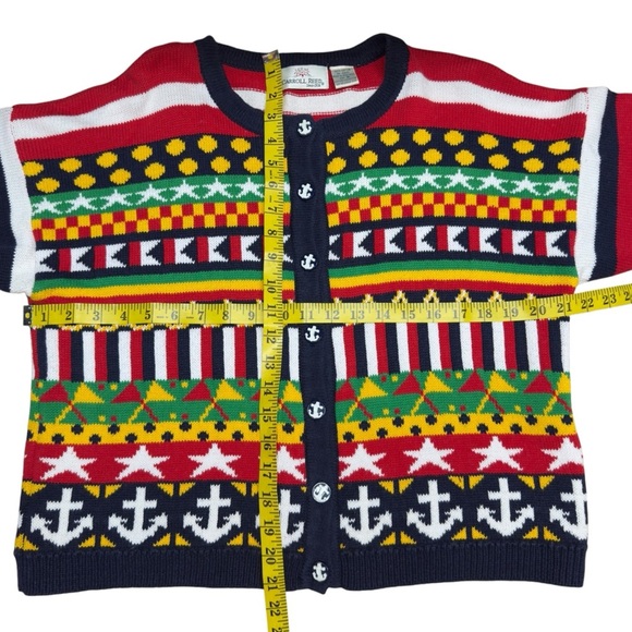 Carroll Reed Women's M Nautical Knit Cardigan Button Up Cotton Colorful 90's - Picture 15 of 16